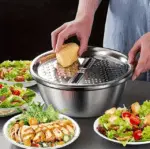 3-in-1 Stainless Steel Kitchen Set – Grinder, Strainer & Mixing Bowl
