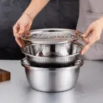3-in-1 Stainless Steel Kitchen Set – Grinder, Strainer & Mixing Bowl - Image 4